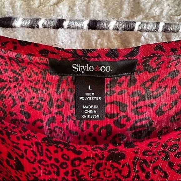 Style & Co red black animal print sheer blouse large - Picture 2 of 7